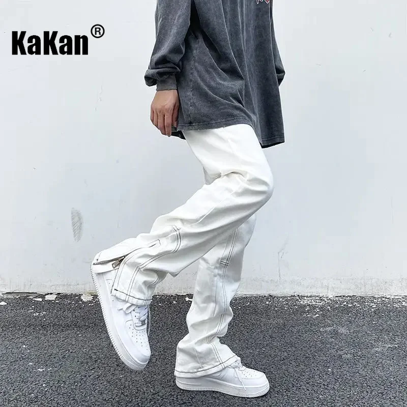 Kakan - Новая мужская одежда с разрезом в стиле Хай-стрит, черно-белые прямые брюки, функциональные длинные джинсы на молнии K33