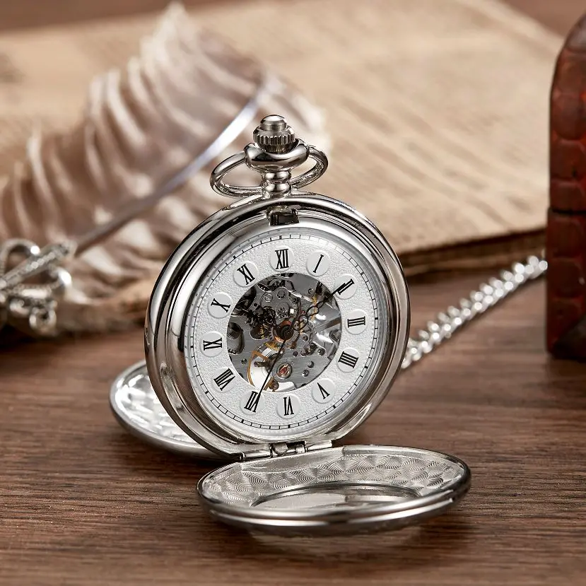 Новые 2 Стороны Открытые Подарочные Механические карманные часы с резьбой Для Мужчин И женщин Fob Ручной Ветер Двойной Охотник Римские цифры