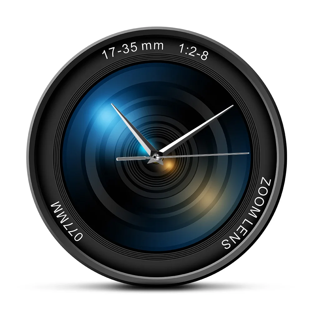 Объектив камеры Современный дизайн Настенные часы с вашим Именем На заказ Декор Фотостудии Фотоизображения Цветное Увеличение Экспозиция ISO Настенные часы