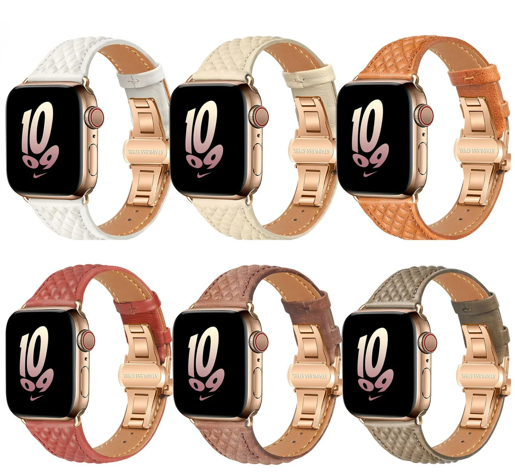Совместим с ремешком Apple Watch, пряжкой-бабочкой, ромбовидным узором, тонким ремешком Iwatch8Ultra из натуральной воловьей кожи