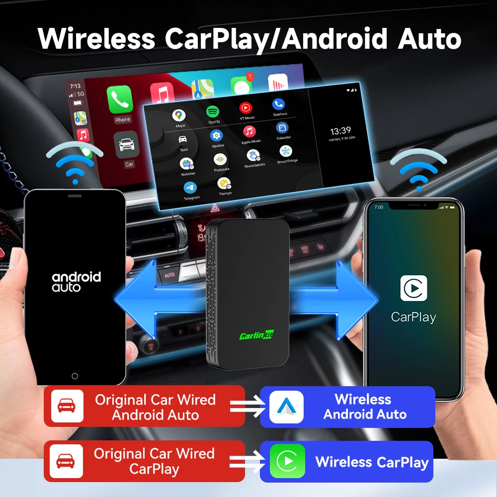 2023 LoadKey CarlinKit 5.0 2Air Беспроводной адаптер CarPlay Проводной Android с автоматическим беспроводным подключением CarPlay Dongle Подключи и играй