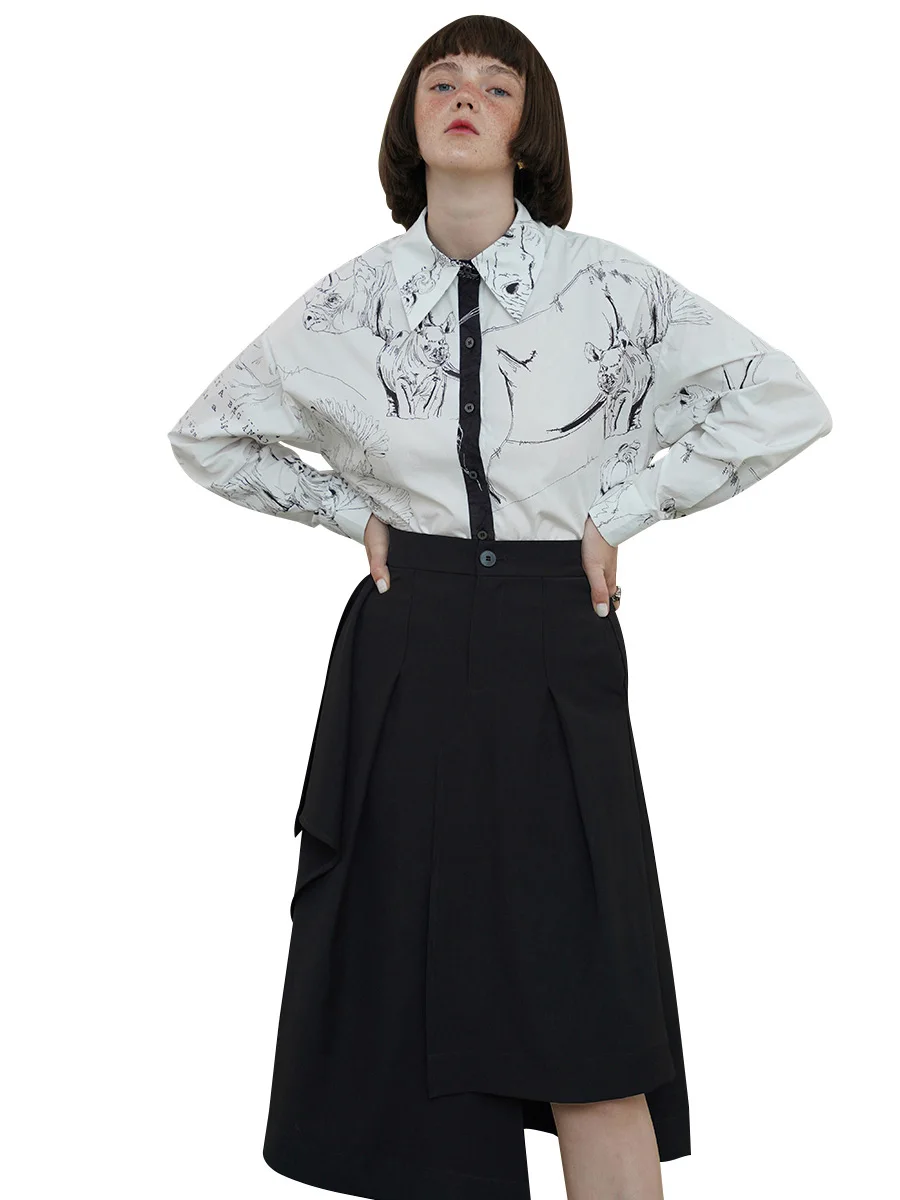 2023 Весна и осень, женская винтажная оригинальная юбка с высокой талией неправильной формы