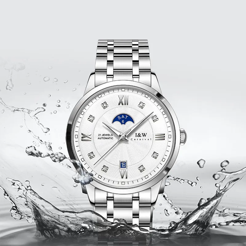 Reloj I & W Брендовые Модные Деловые часы для Мужчин, Роскошные Автоматические наручные часы с водонепроницаемым сапфировым календарем, часы для платья Montre Homme