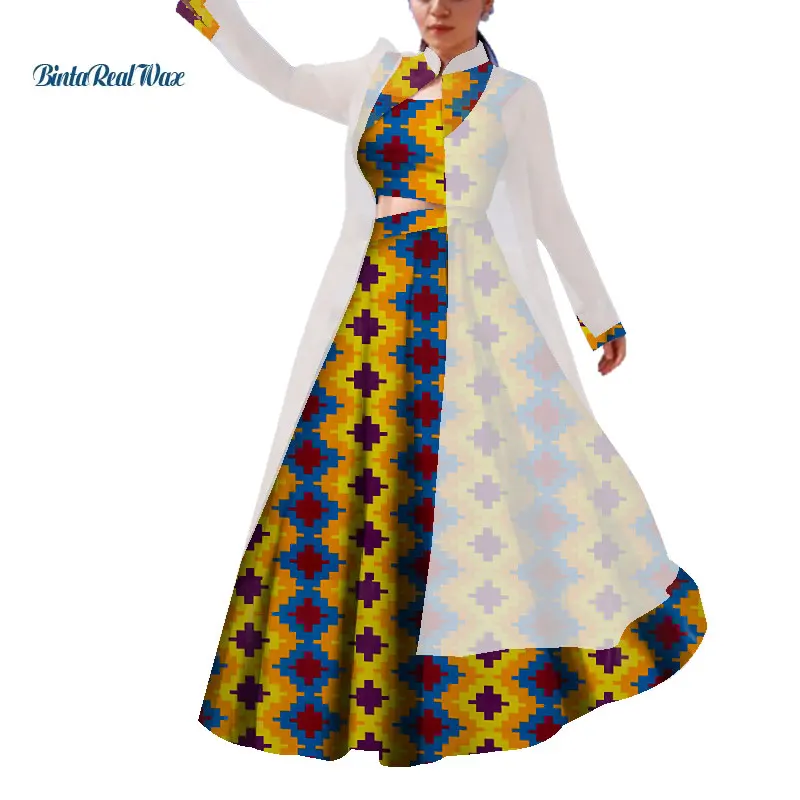 Комплект из 3 предметов, топ и юбки с африканской аппликацией, наборы для женщин, Bazin Riche, Традиционная африканская женская одежда, Юбки, наборы WY4221