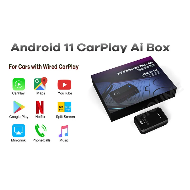 Новый Беспроводной Apple CarPlay AI Box 4 ГБ + 32 ГБ, Универсальный автомобильный Мультимедийный плеер с системой Android 11, Зеркальная ссылка, Подключи и играй