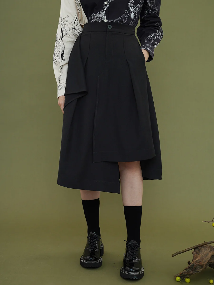2023 Весна и осень, женская винтажная оригинальная юбка с высокой талией неправильной формы