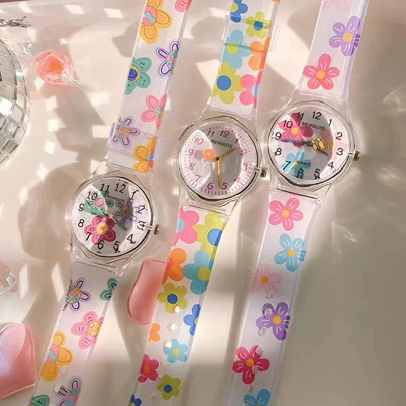 Летние детские часы для девочек, студенческие водонепроницаемые силиконовые часы с милыми цветами, кварцевые часы, детские кварцевые аналоговые наручные часы, подарок