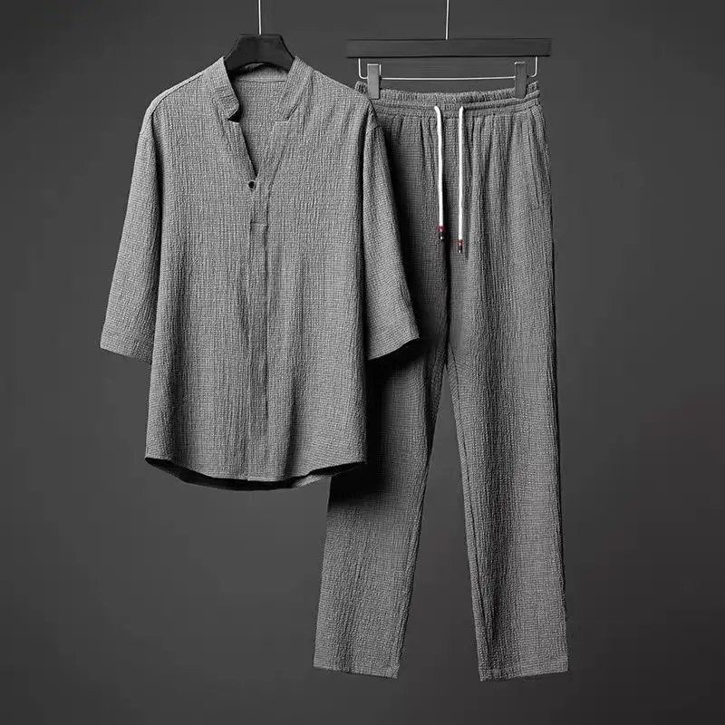 Лето 2023, Новый стиль, мужской модный повседневный однотонный костюм с футболкой, мужской комплект из двух предметов 5xl