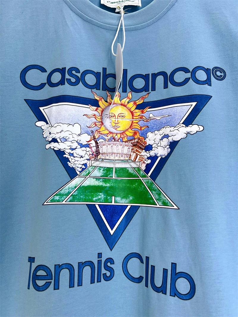 Топовая версия 
  Футболка Casablanca Tennis Club для мужчин и женщин, футболка с принтом солнца 1: 1, футболка