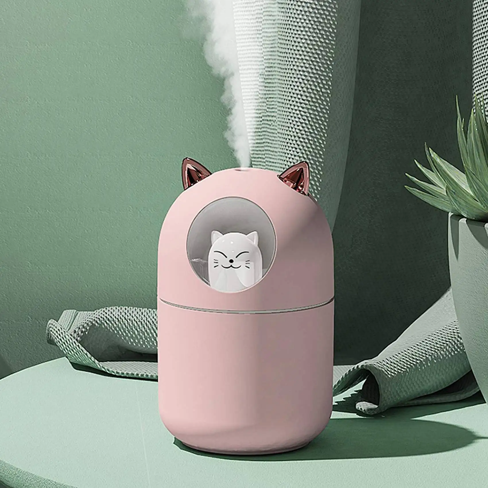 Увлажнитель воздуха Cute Cat Cool Mist для дома, Кошачий Ночник, Необходимый Чистый Воздух для детской Комнаты, Легкая очистка, Бесшумная работа, Розовый