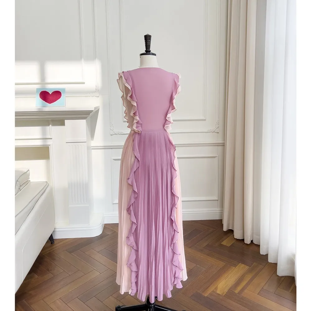 2023 Весенне-Летнее Шикарное Женское Плиссированное платье без рукавов с оборками Высокого Качества C271