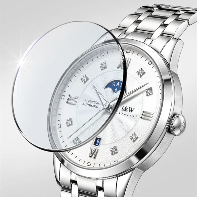 Reloj I & W Брендовые Модные Деловые часы для Мужчин, Роскошные Автоматические наручные часы с водонепроницаемым сапфировым календарем, часы для платья Montre Homme