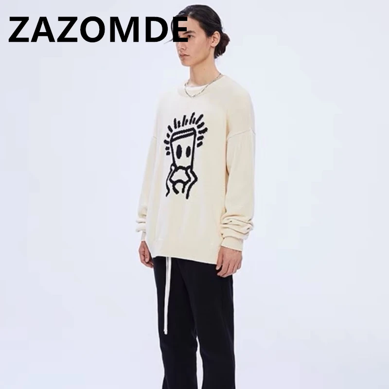ZAZOMDE, Новый вязаный свитер в стиле Харадзюку с героями Мультфильмов, Зимние Винтажные графические свитера, Черные Пуловеры, Корейские модные уличные свитера