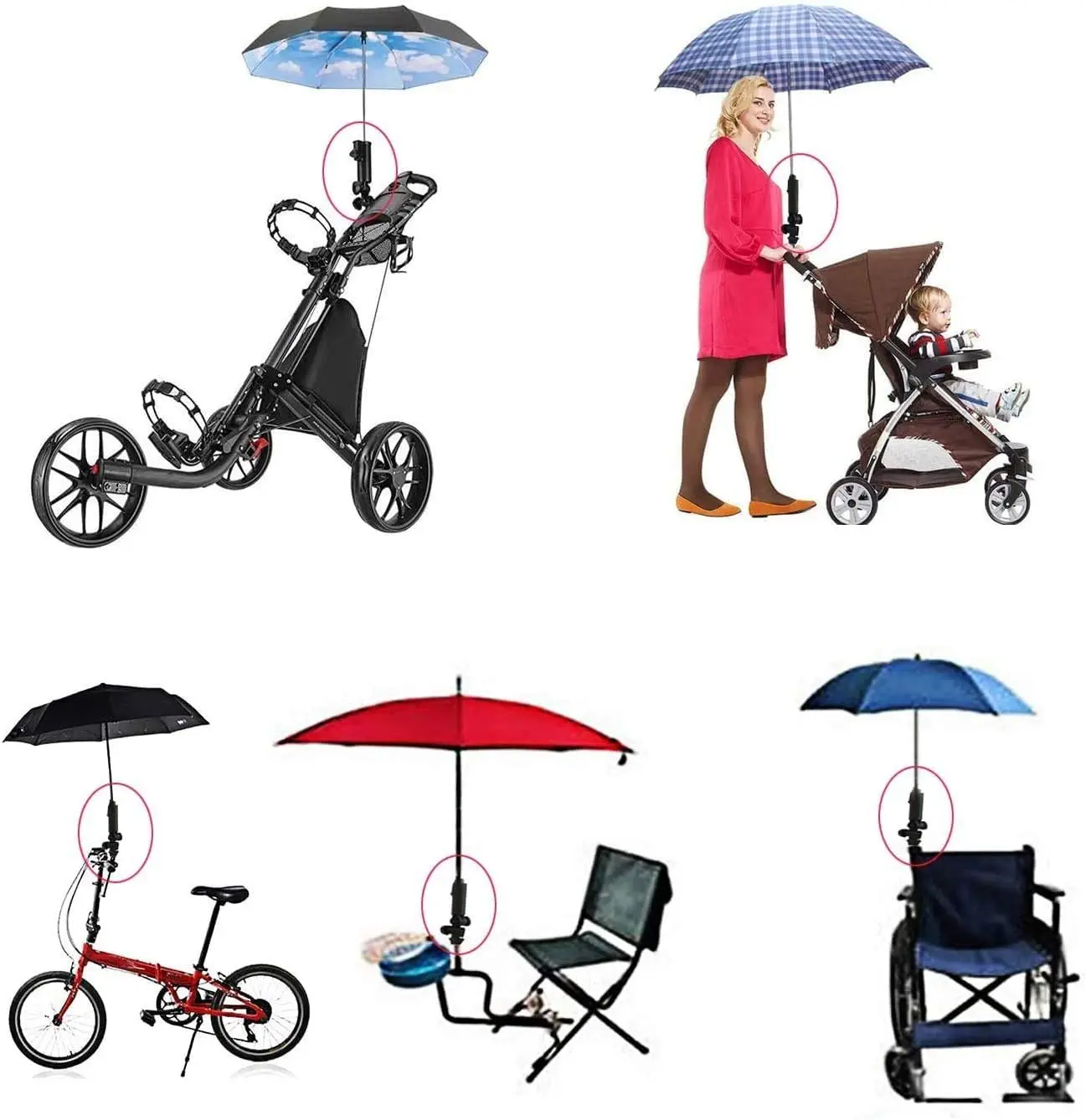 Держатель зонта для тележки для гольфа, Универсальные Регулируемые аксессуары для тележки для гольфа, Подходящая велосипедная коляска, пляжный стул для рыбалки, Прямая доставка