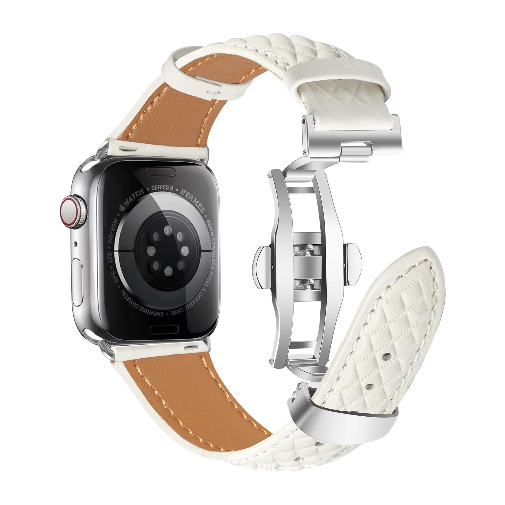 Совместим с ремешком Apple Watch, пряжкой-бабочкой, ромбовидным узором, тонким ремешком Iwatch8Ultra из натуральной воловьей кожи