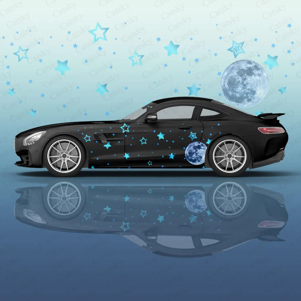 Custom Beauty Blue Stay Night Sky 2шт Автомобильная наклейка для универсального Большого автомобиля Виниловая наклейка Автомобильная наклейка для украшения автомобиля