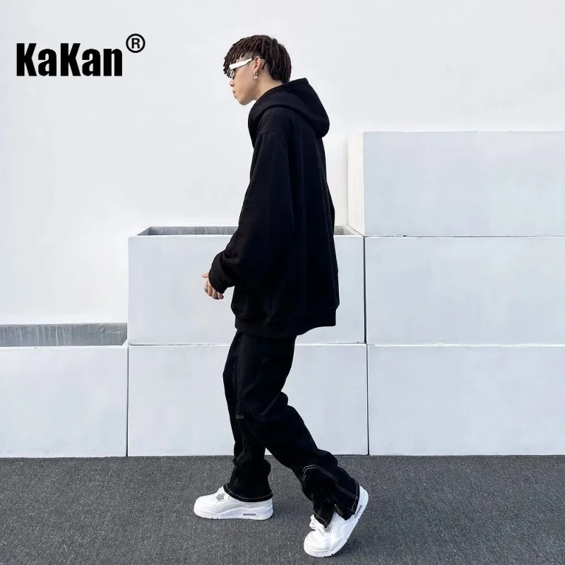 Kakan - Новая мужская одежда с разрезом в стиле Хай-стрит, черно-белые прямые брюки, функциональные длинные джинсы на молнии K33