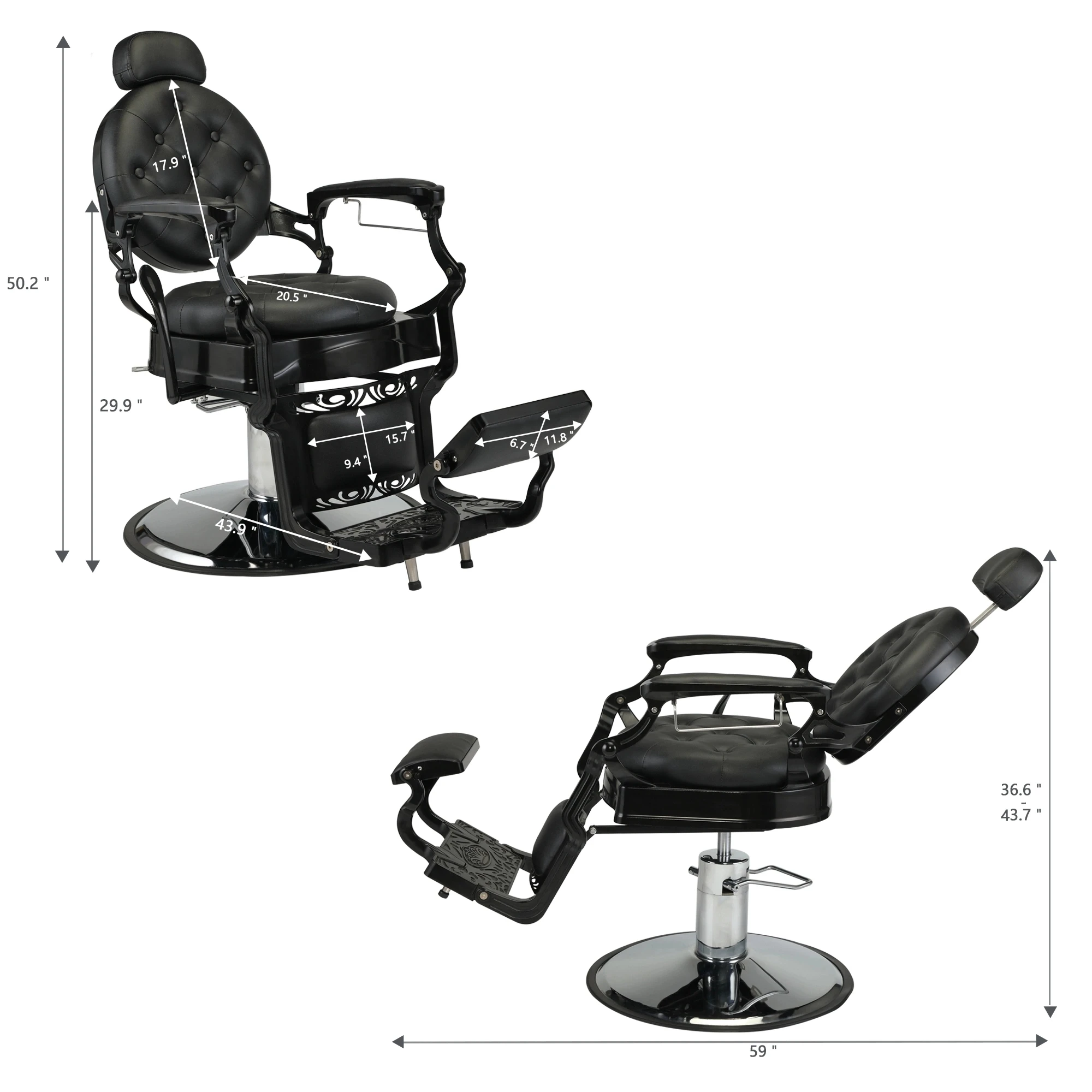 Парикмахерское кресло из ретро-кожи, черное XH