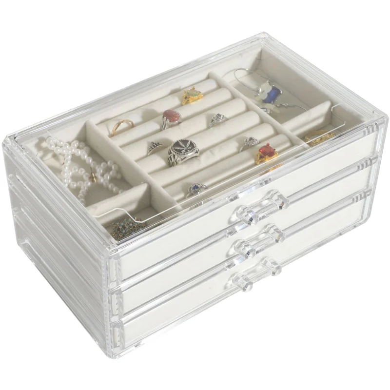 Прозрачная фланелевая шкатулка для ювелирных изделий, Бархатный ящик для хранения ювелирных изделий, трехслойный ящик для хранения ювелирных изделий с защитой от окисления